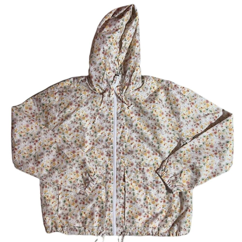 Maurices Women’s White Floral Zip Up Cropped Windbreaker Size M